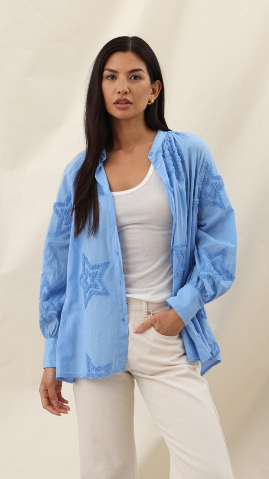 Estelle Star Detail Shirt - Sky Blue