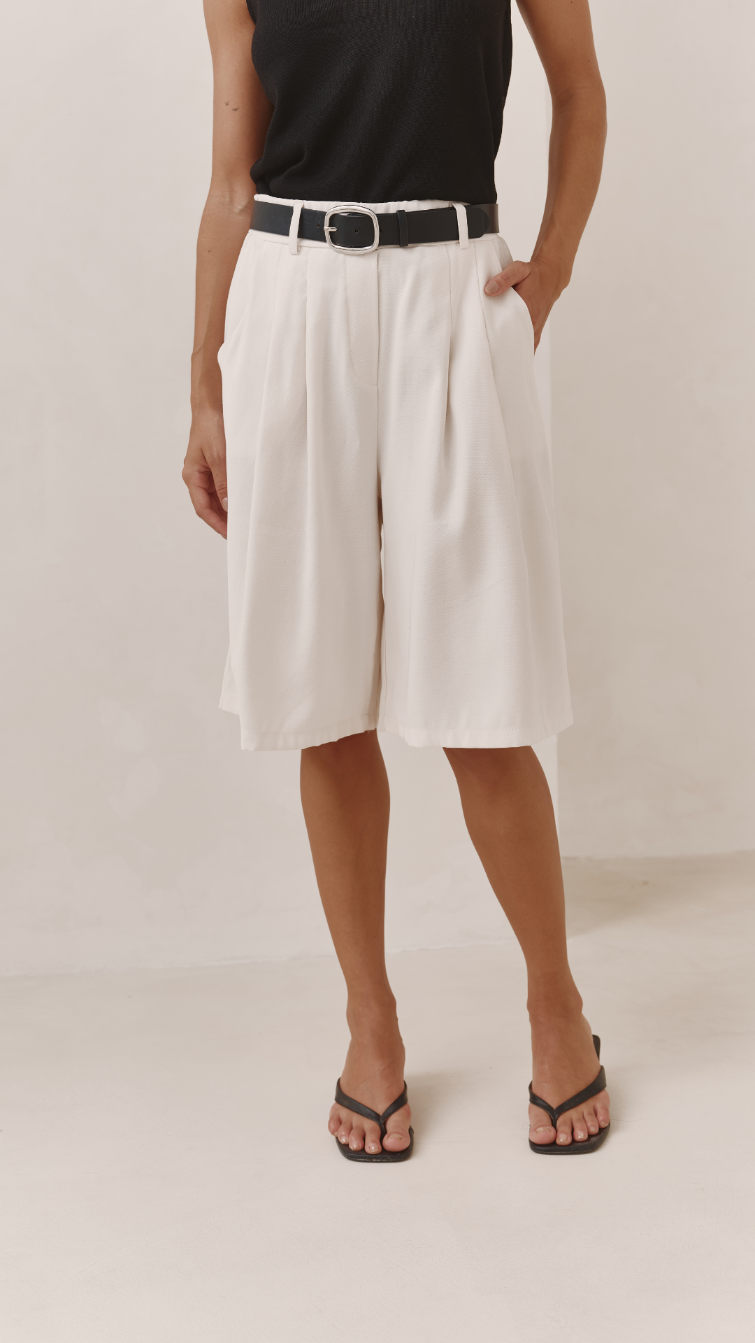Florence Pleated Bermuda Shorts - White