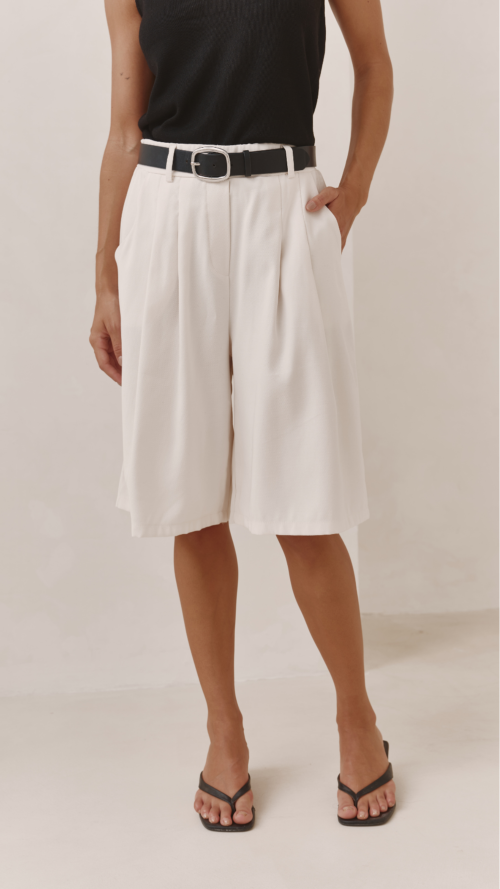 Florence Pleated Bermuda Shorts - White