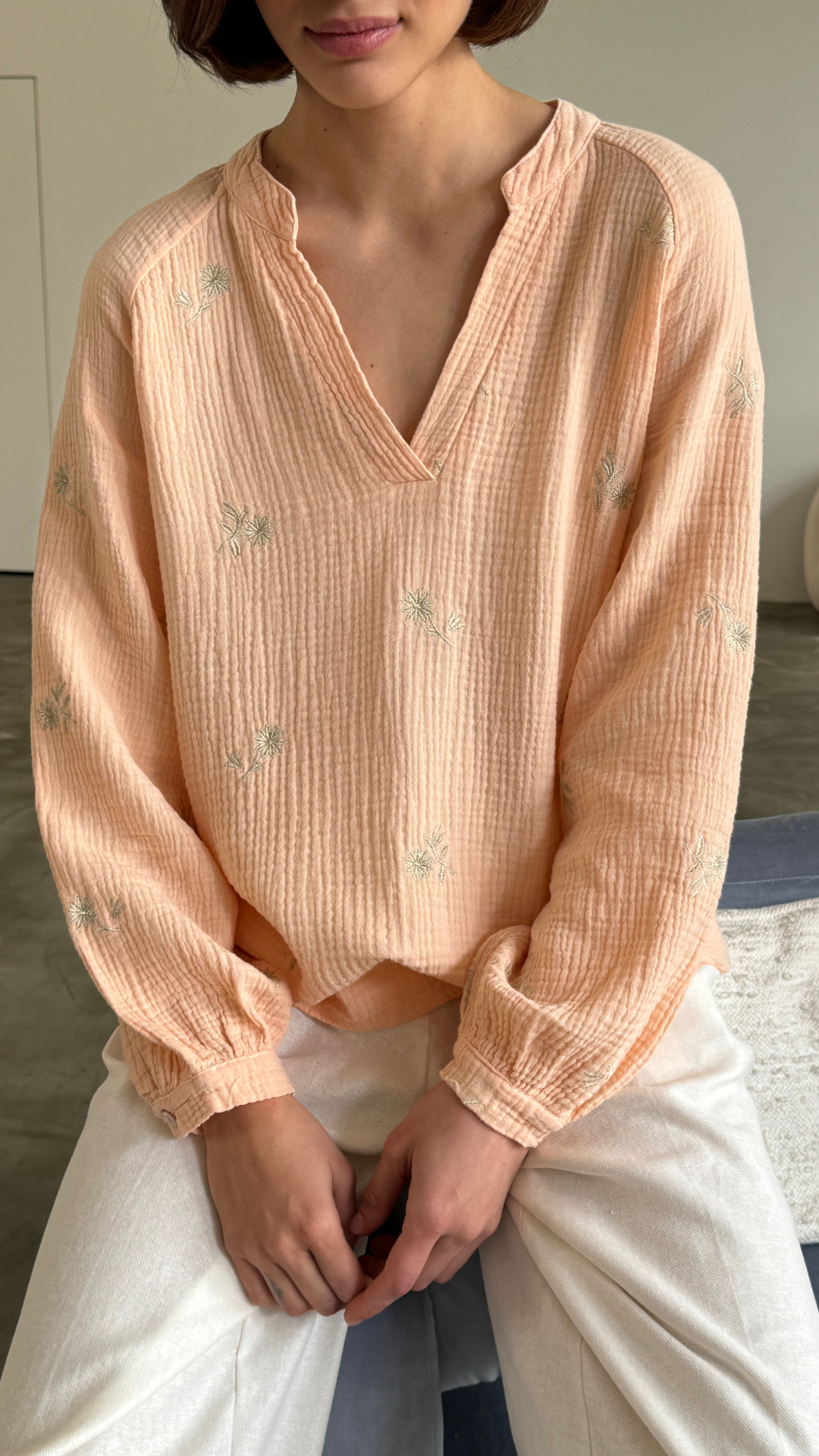 Zaina Embroidered Top - Apricot