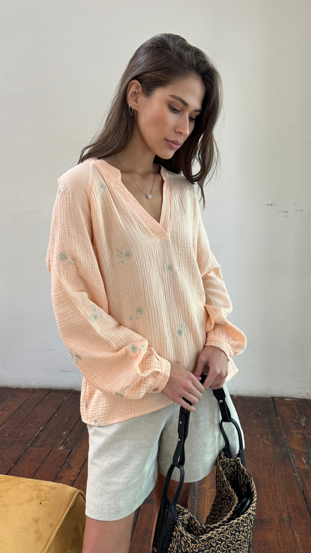Zaina Embroidered Top - Apricot
