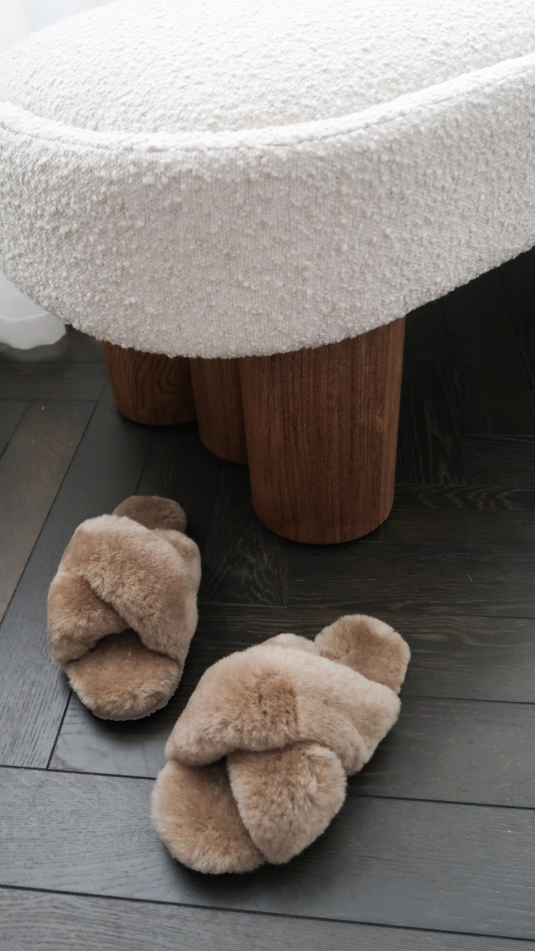 Athena Sheepskin Crossover Slippers - Camel