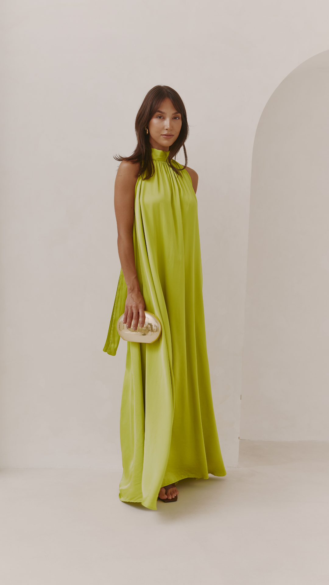 Everly Column Satin Dress - Chartreuse