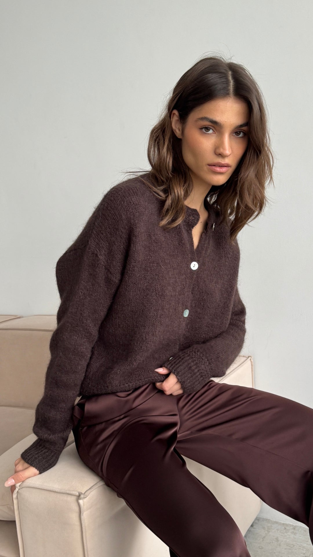 Reyna Soft Alpaca Cardigan - Dark Espresso