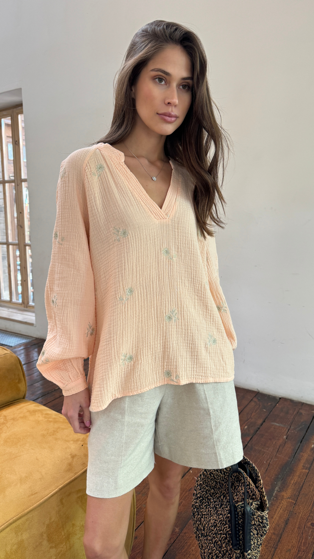 Zaina Embroidered Top - Apricot