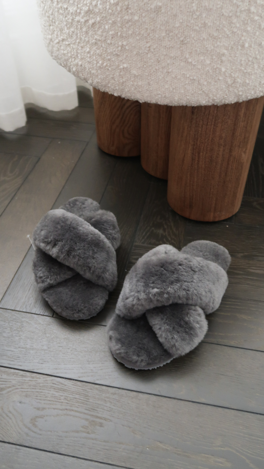 Athena Sheepskin Crossover Slippers - Anthracite
