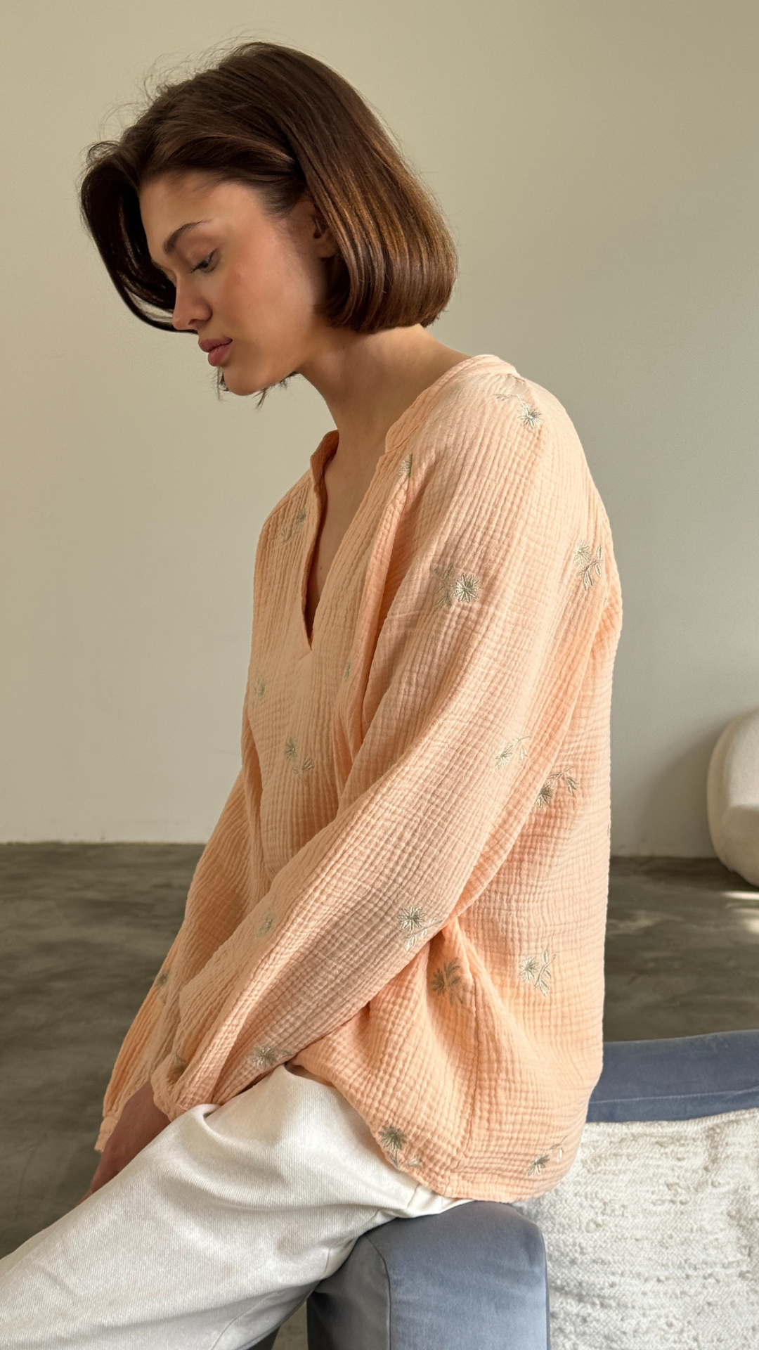 Zaina Embroidered Top - Apricot