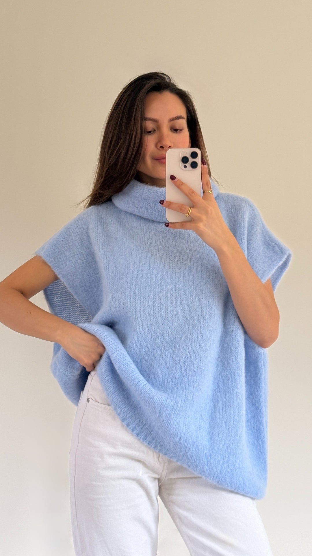 Rhonda Roll Neck Alpaca Sweater - Sky Blue