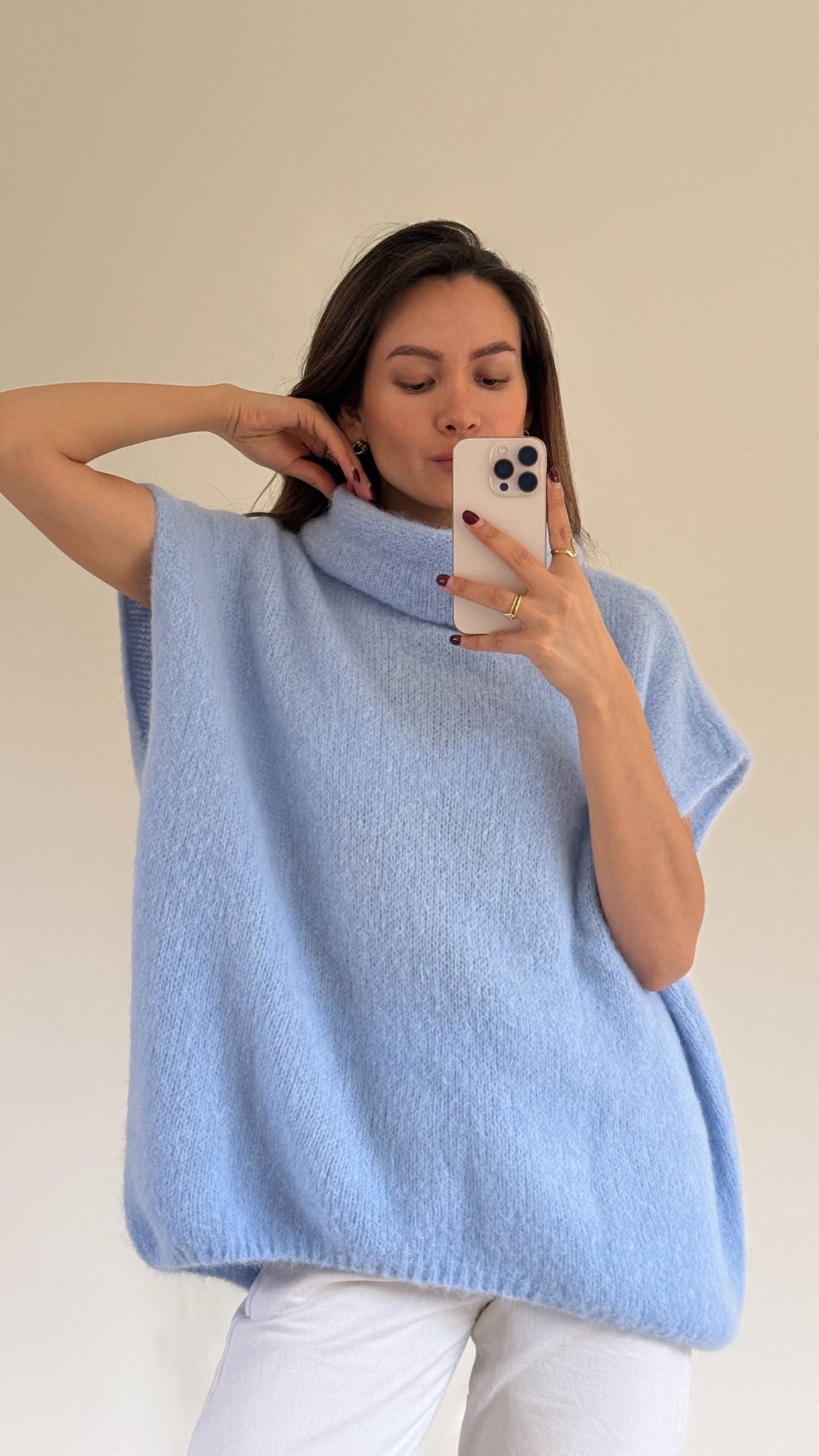Rhonda Roll Neck Alpaca Sweater - Sky Blue