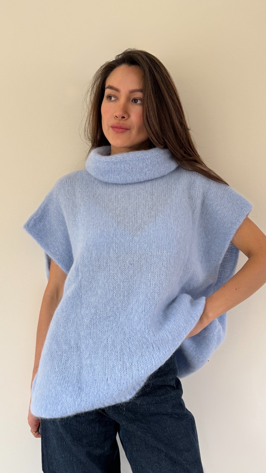 Rhonda Roll Neck Alpaca Sweater - Sky Blue