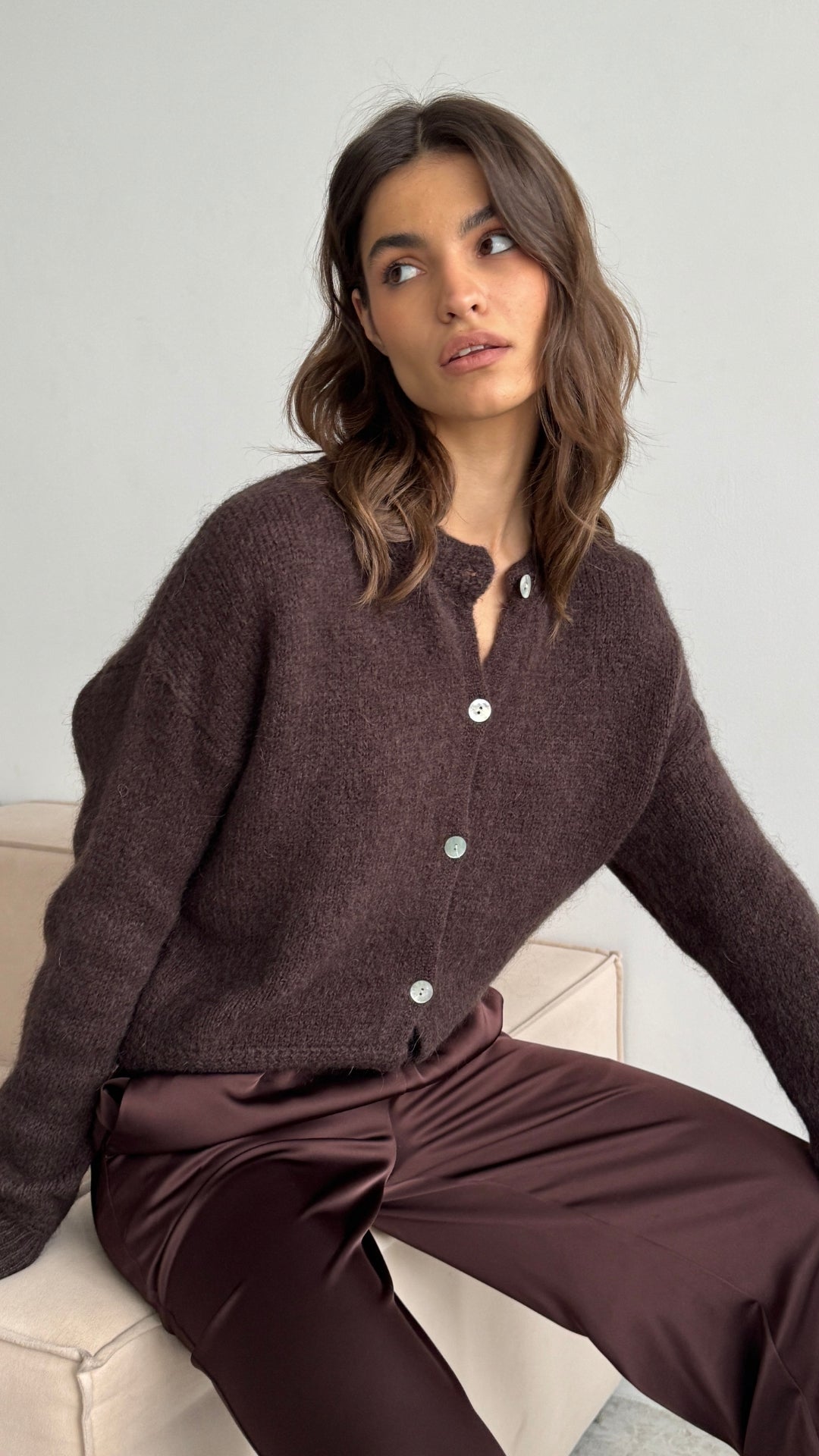 Reyna Soft Alpaca Cardigan - Dark Espresso