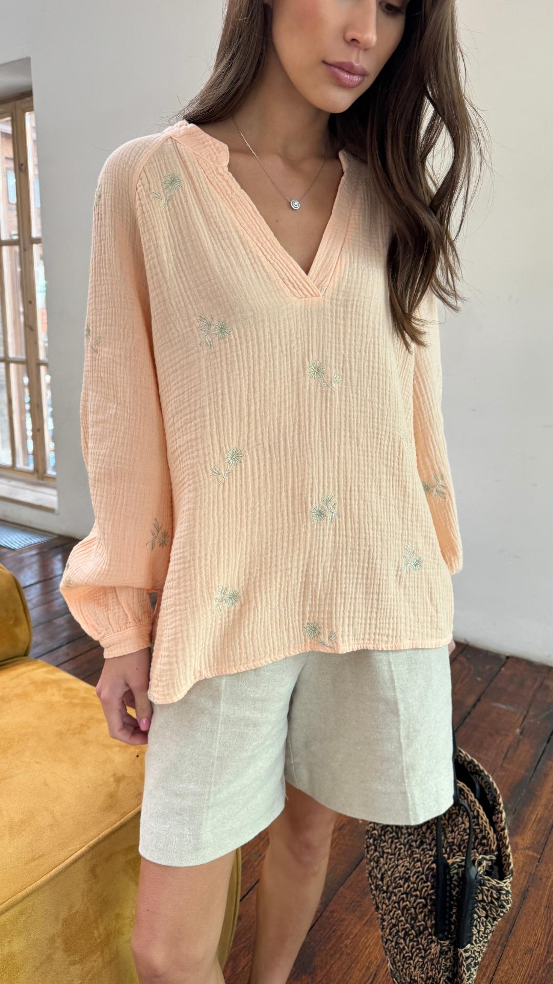 Zaina Embroidered Top - Apricot
