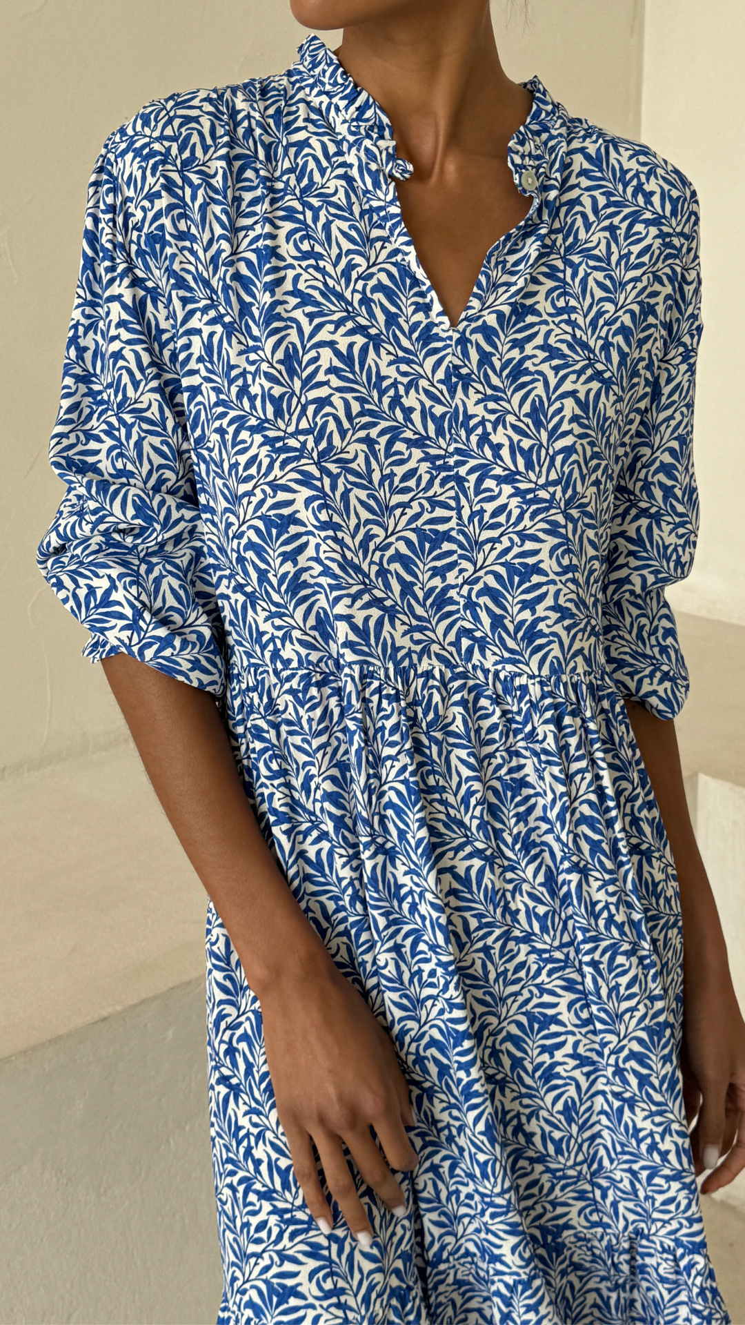 Olivia Dress - Blue Leaf Print