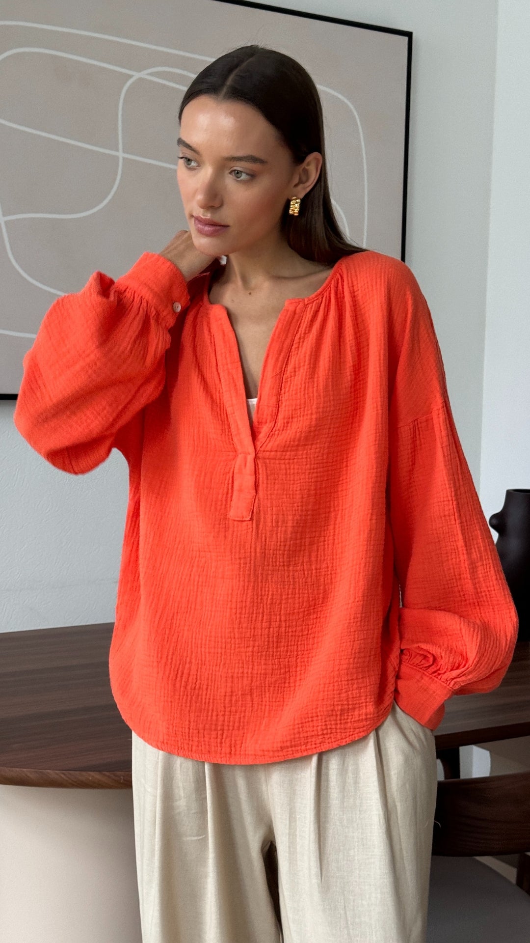Peach Cotton Shirt - Tangerine