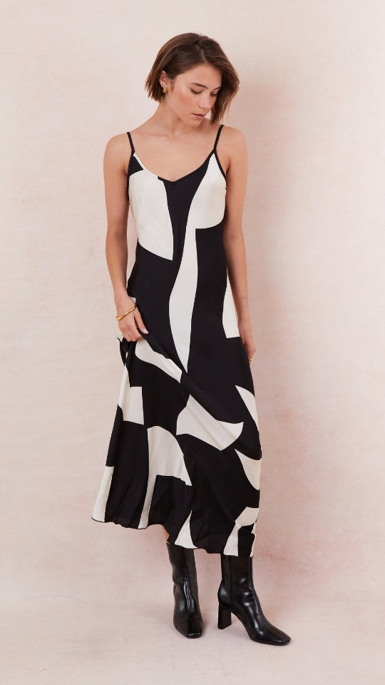 Lana Satin Dress - Abstract Print