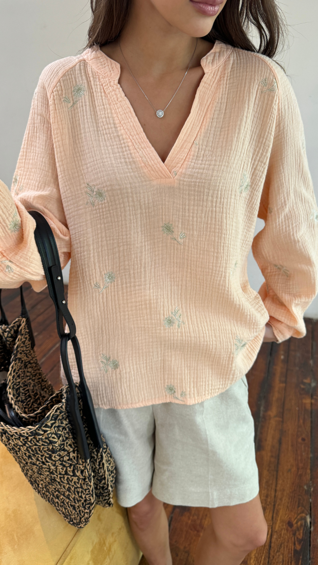 Zaina Embroidered Top - Apricot