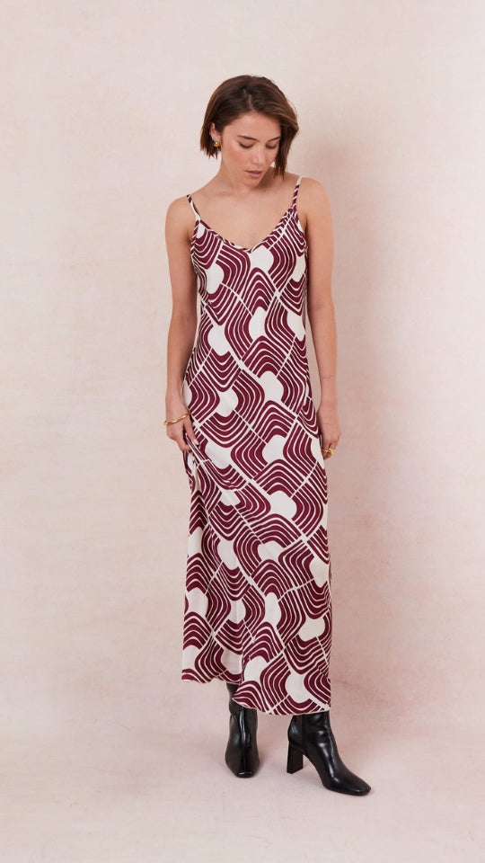 Lana Satin Dress - Geometric Print