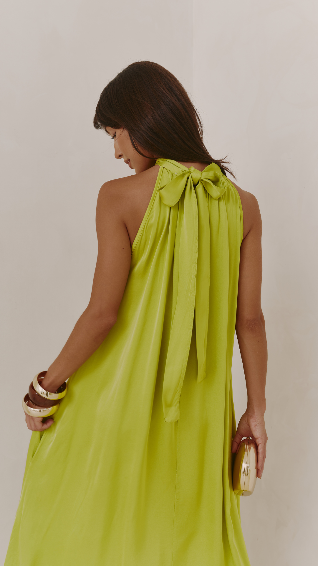 Everly Column Satin Dress - Chartreuse