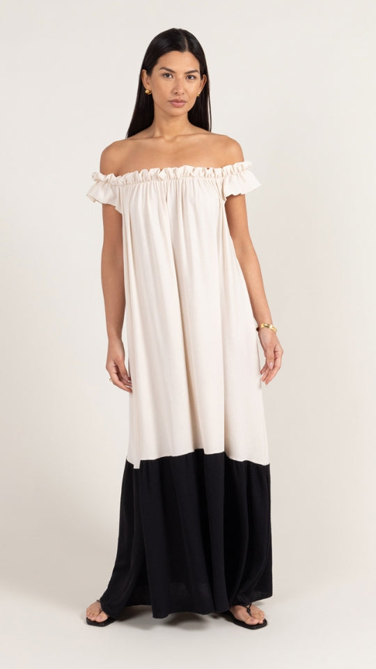 Alessia Contrast Dress - Ivory/ Black