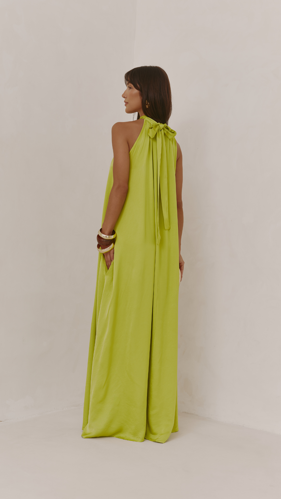 Everly Column Satin Dress - Chartreuse