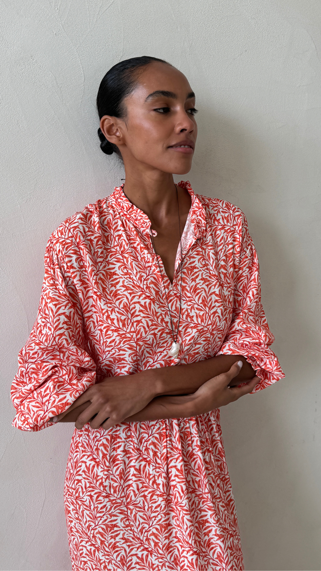 Olivia Dress - Coral Leaf Print