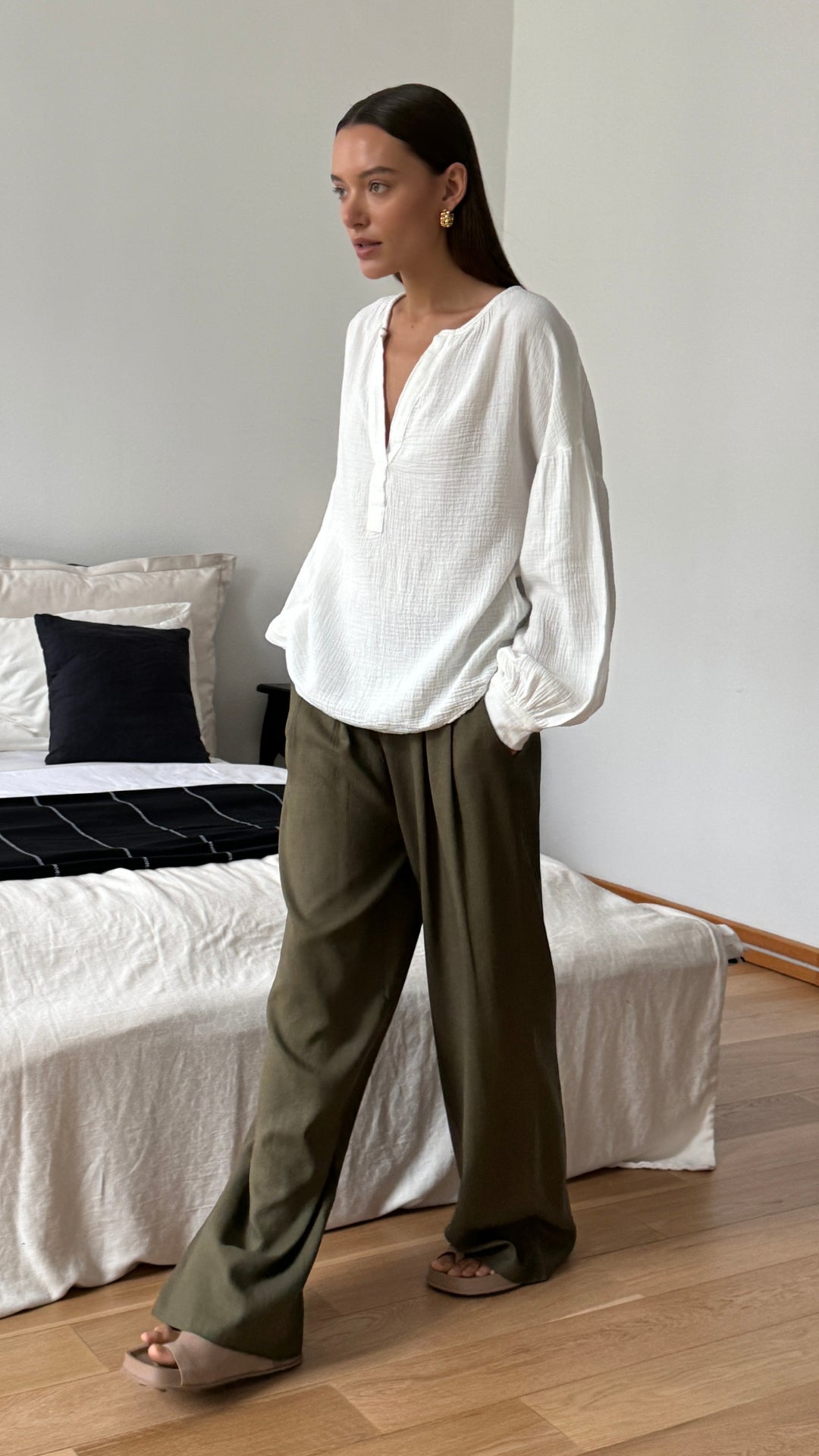 Peach Cotton Shirt - White