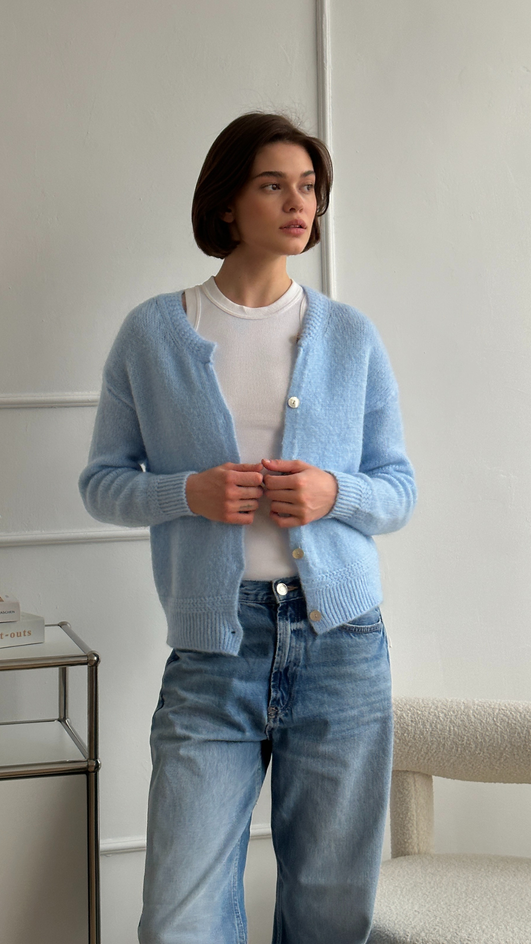 Reyna Soft Alpaca Cardigan- Sky Blue