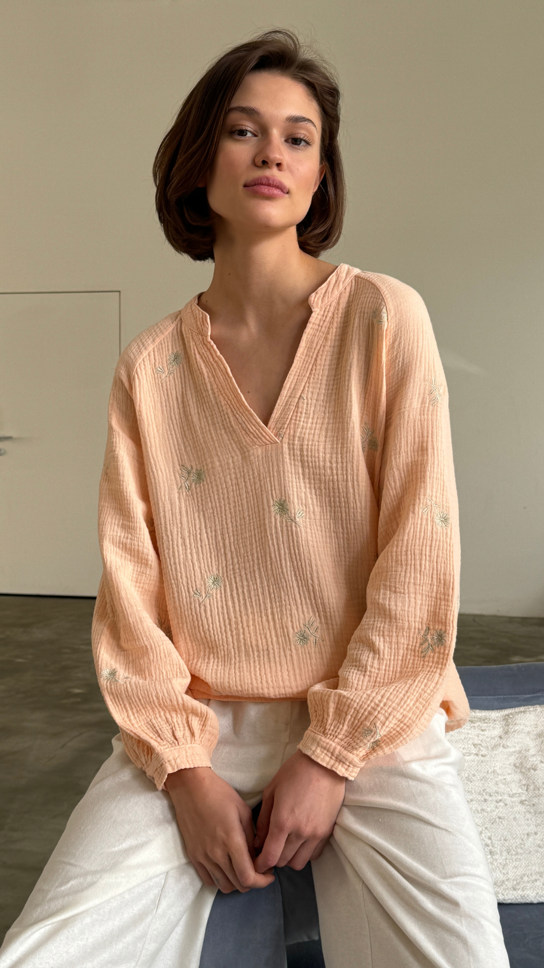 Zaina Embroidered Top - Apricot