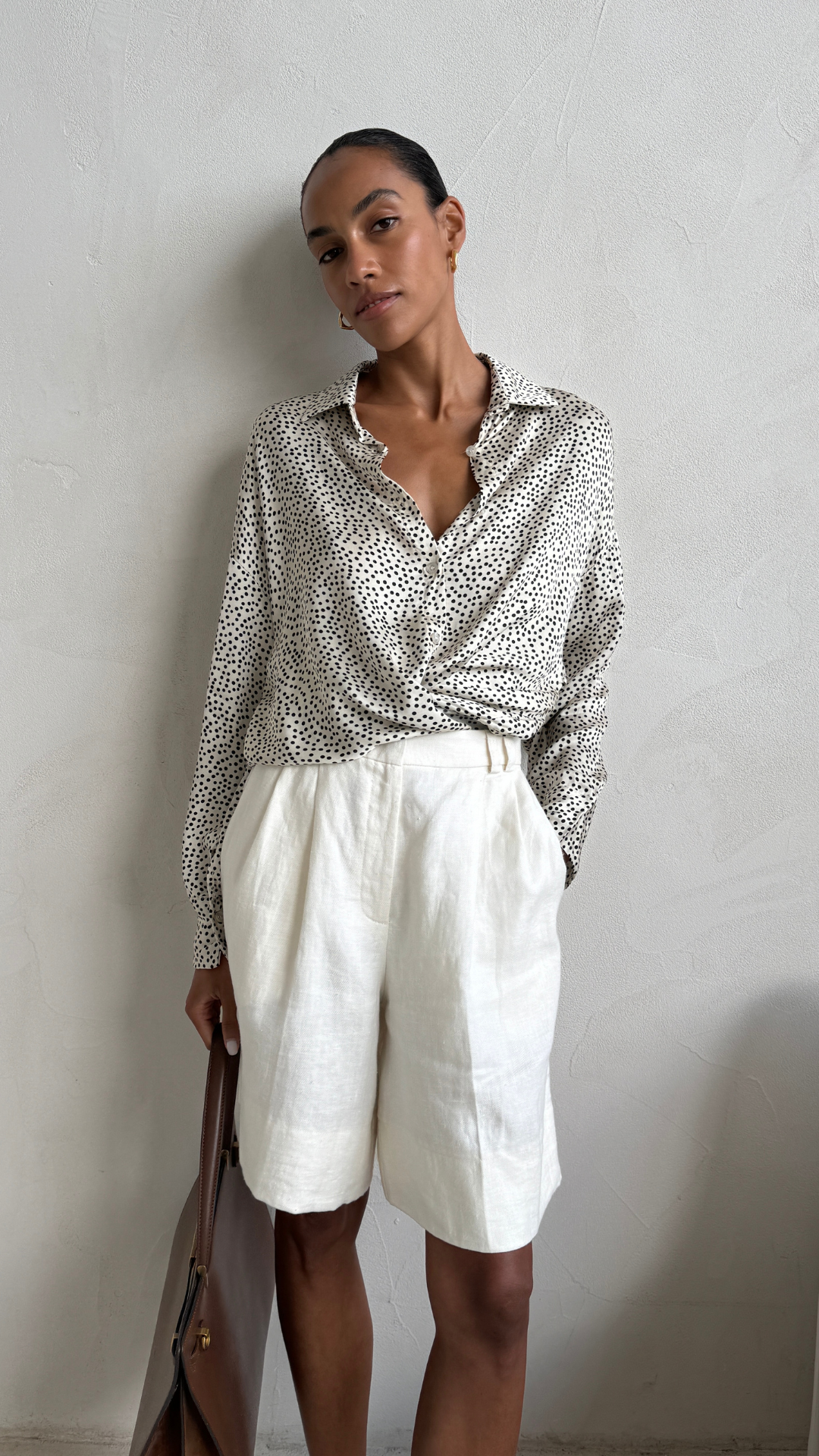 Rhea Silk Shirt - Ivory Polka Dots