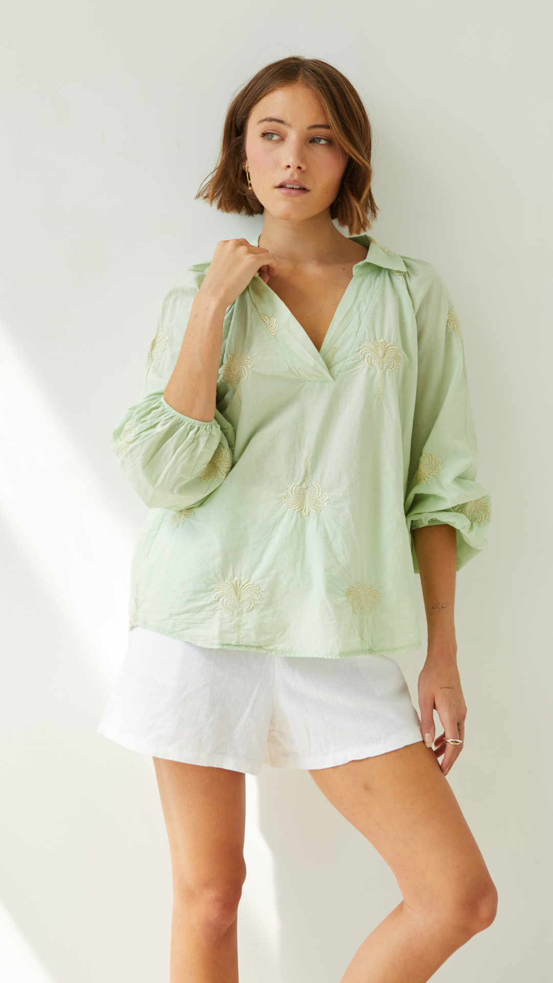 Mirelle Embroidered Top - Mint