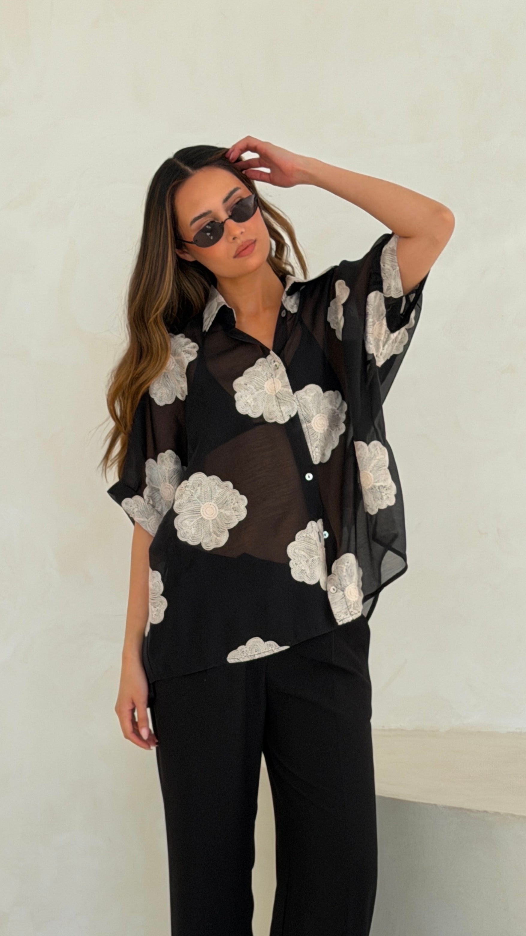 Rosie Embroidered Shirt - Black