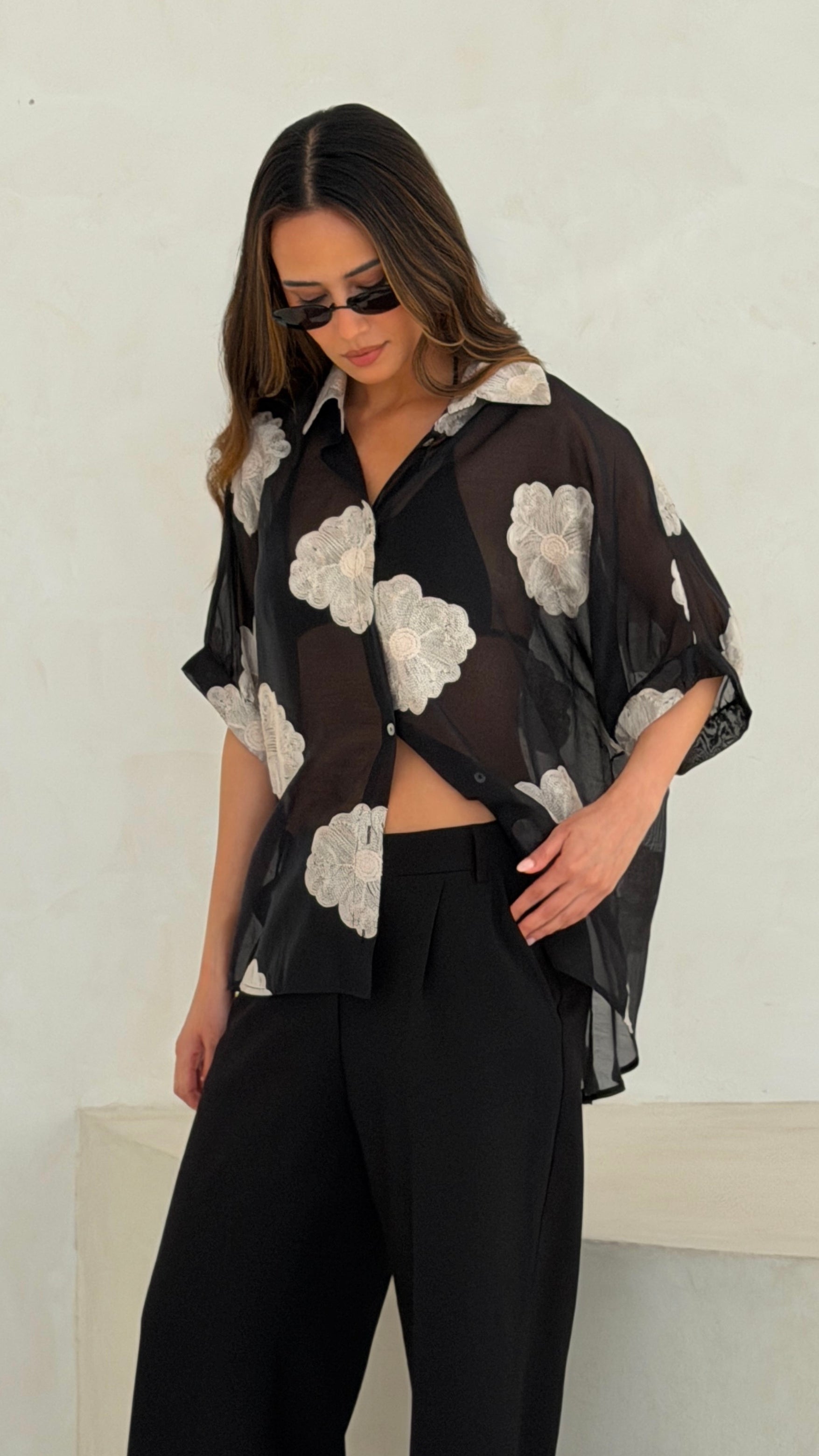 Rosie Embroidered Shirt - Black