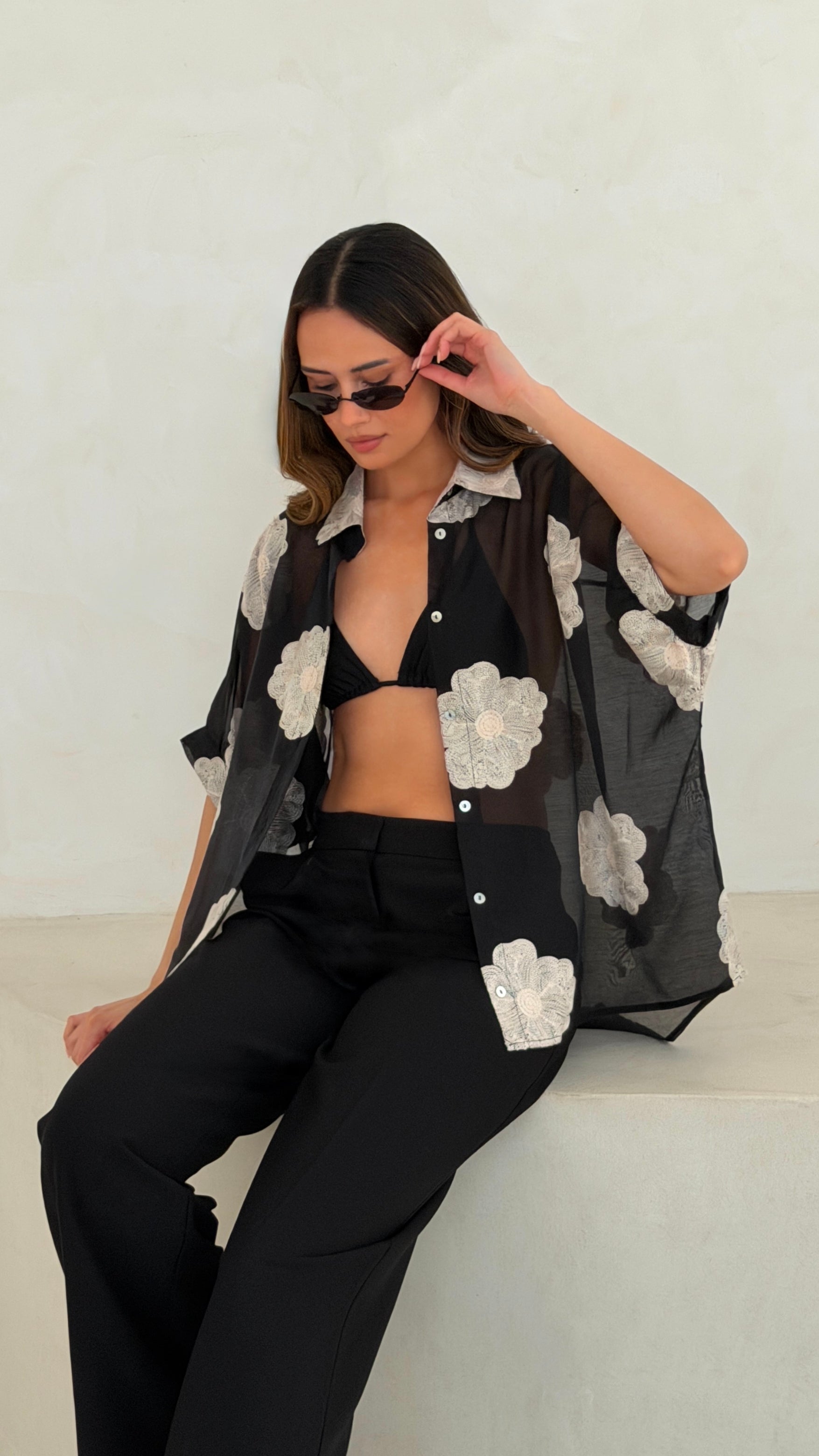 Rosie Embroidered Shirt - Black