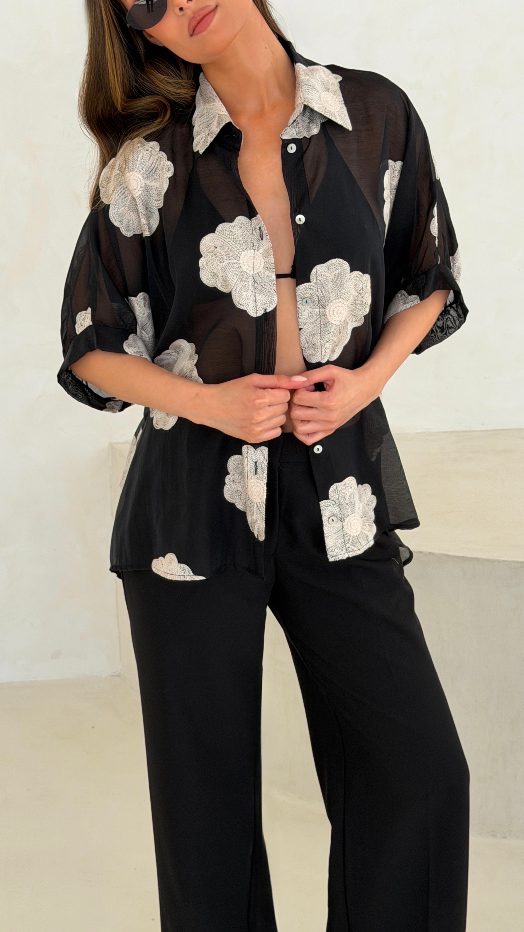 Rosie Embroidered Shirt - Black