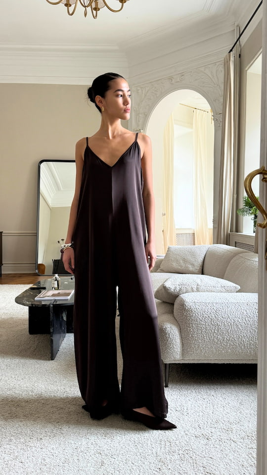 Natalie Satin Jumpsuit - Dark Espresso