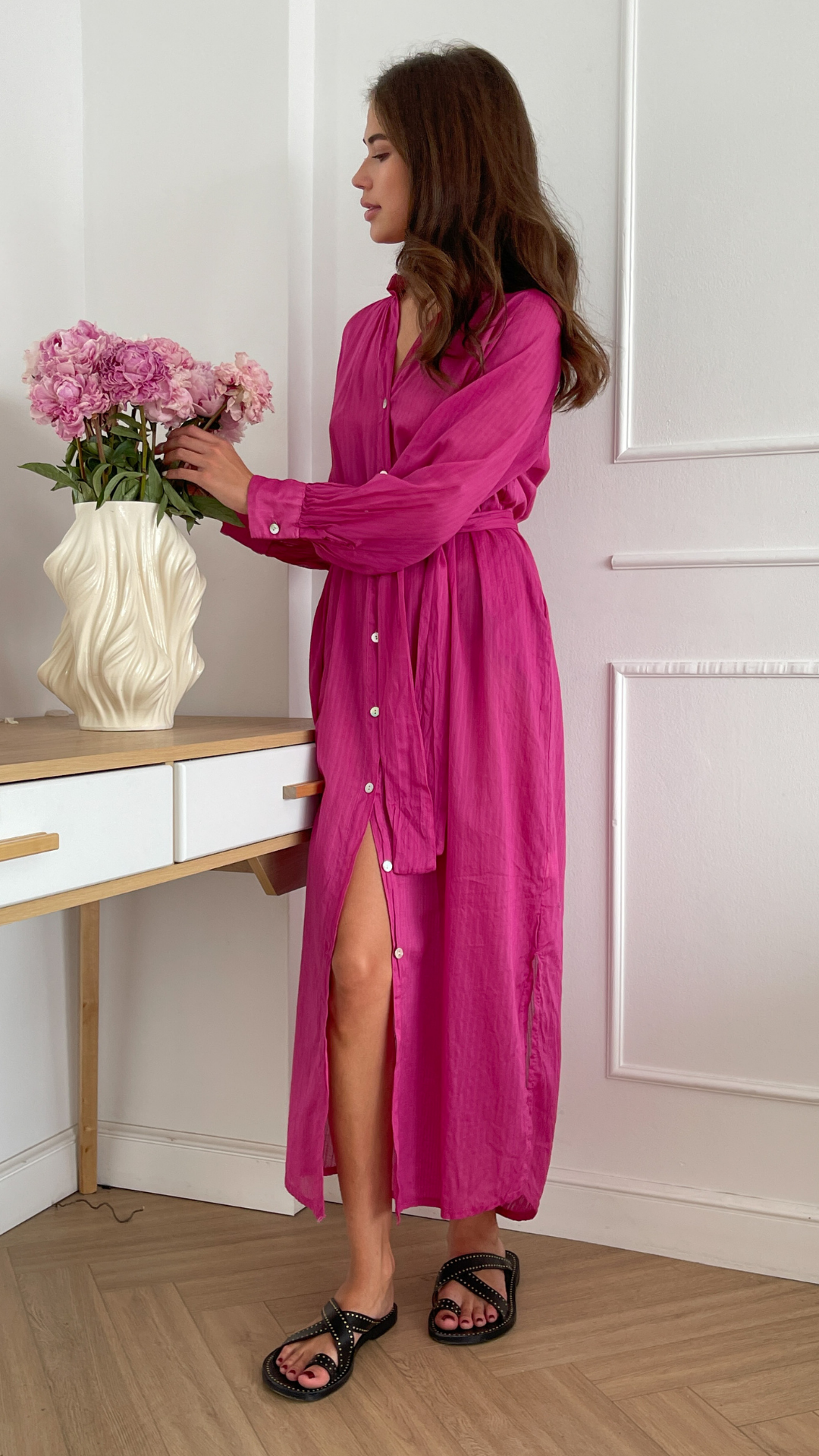 Jade Shirt Dress - Fuchsia