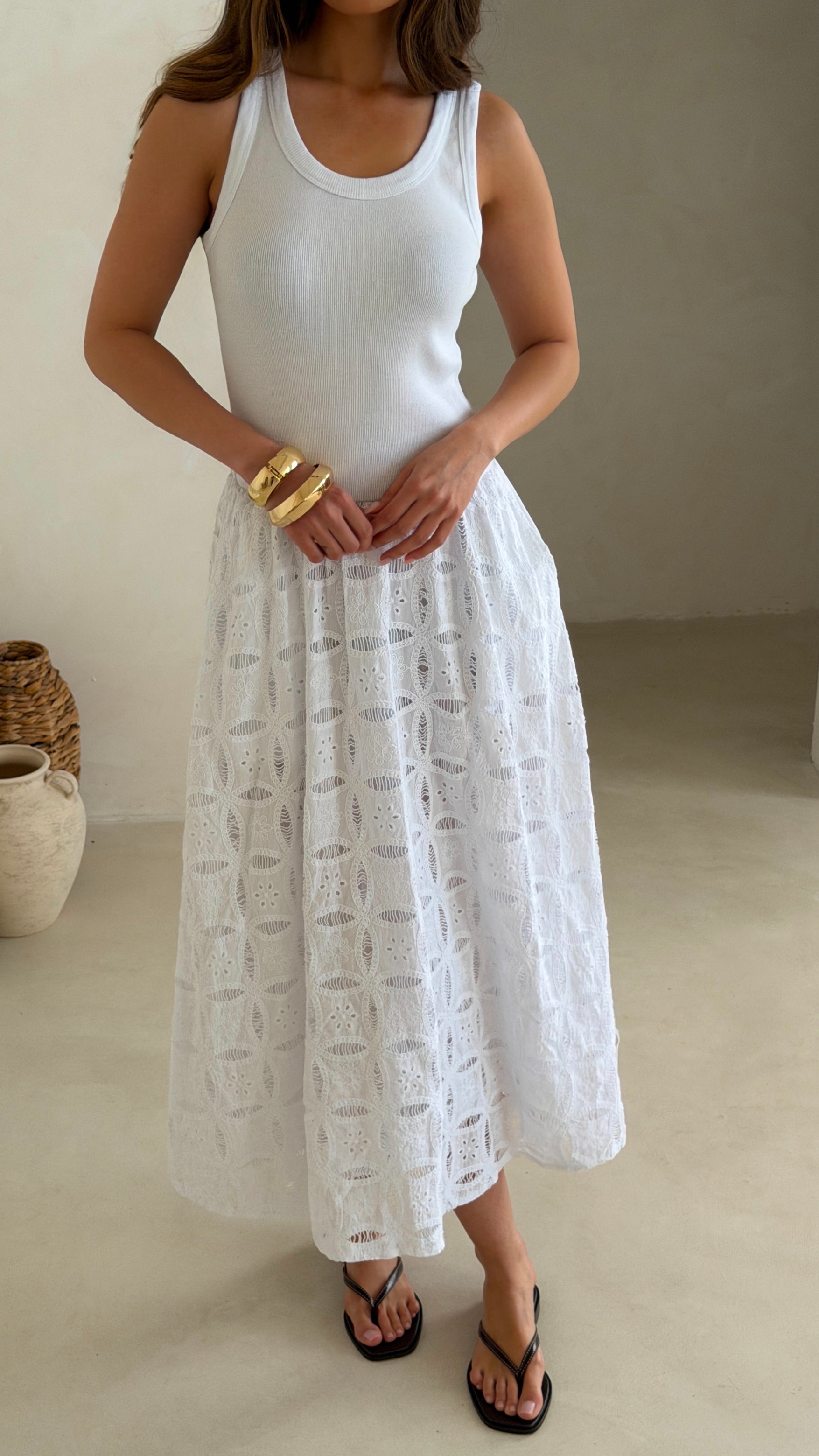 Melanie Broderie Dress - White