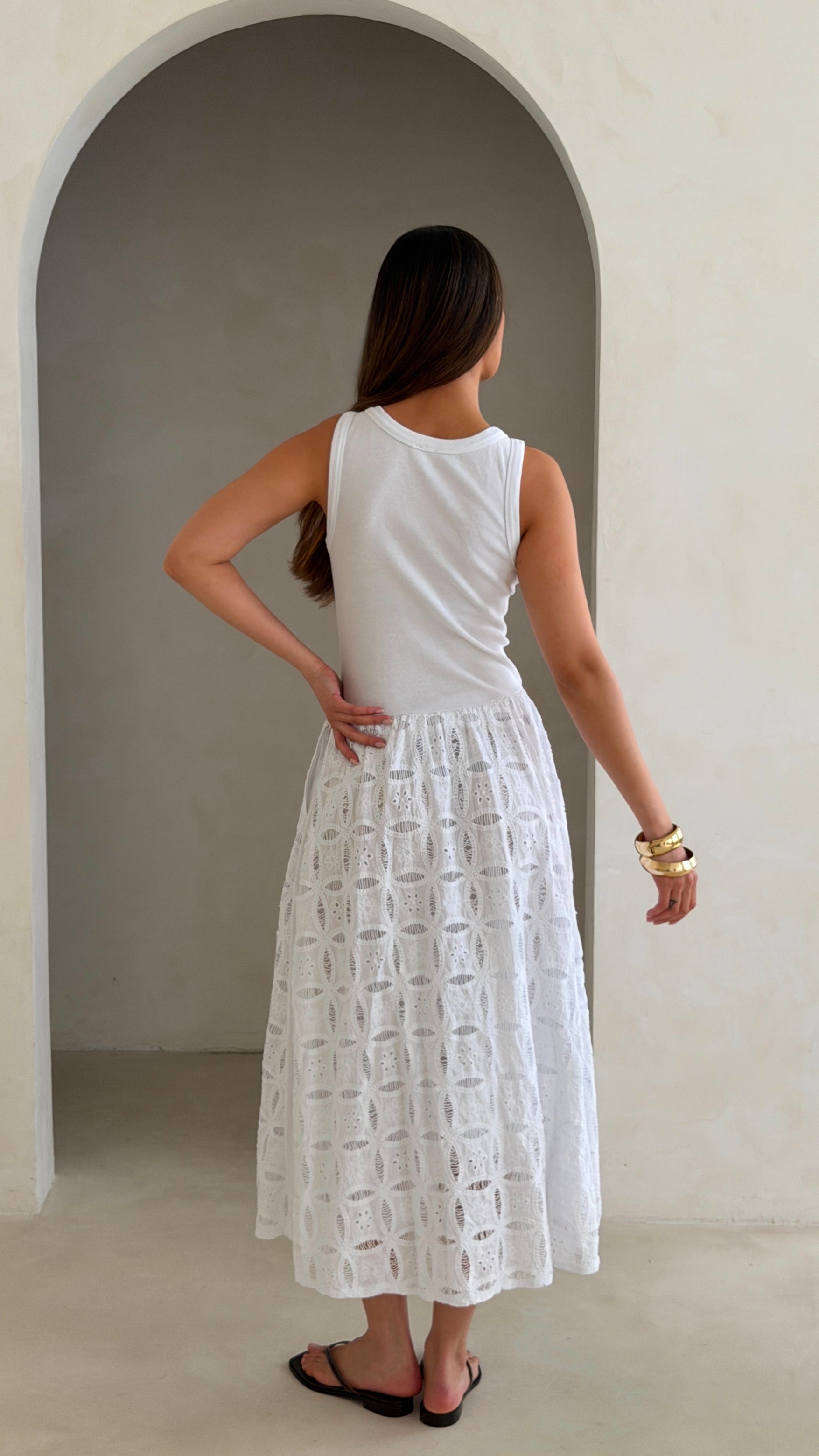 Melanie Broderie Dress - White
