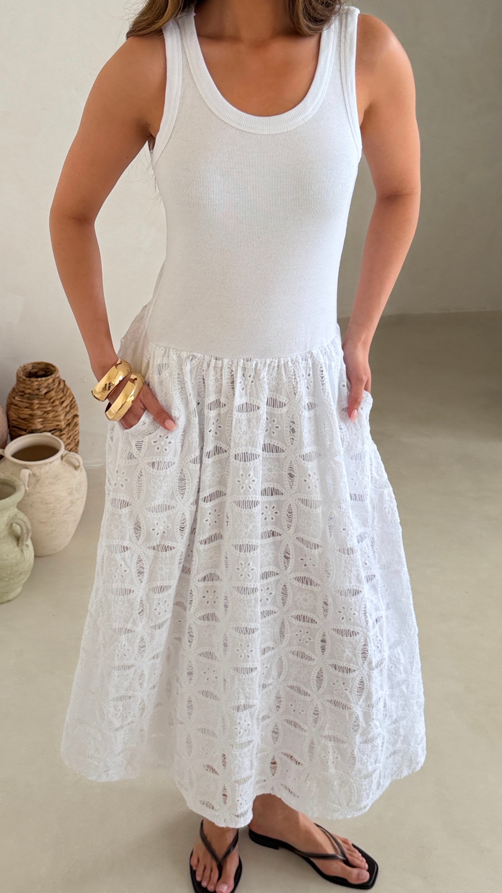 Melanie Broderie Dress - White
