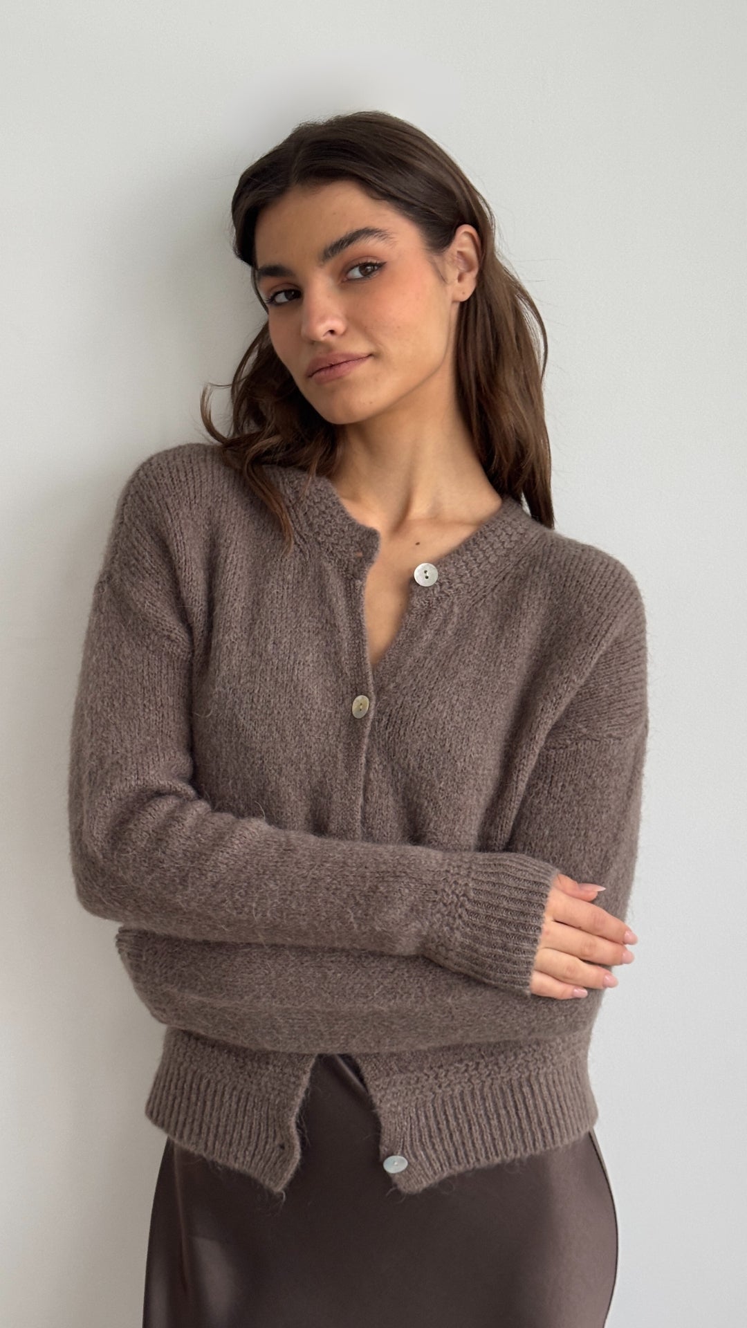 Reyna Soft Alpaca Cardigan - Mocha Mousse