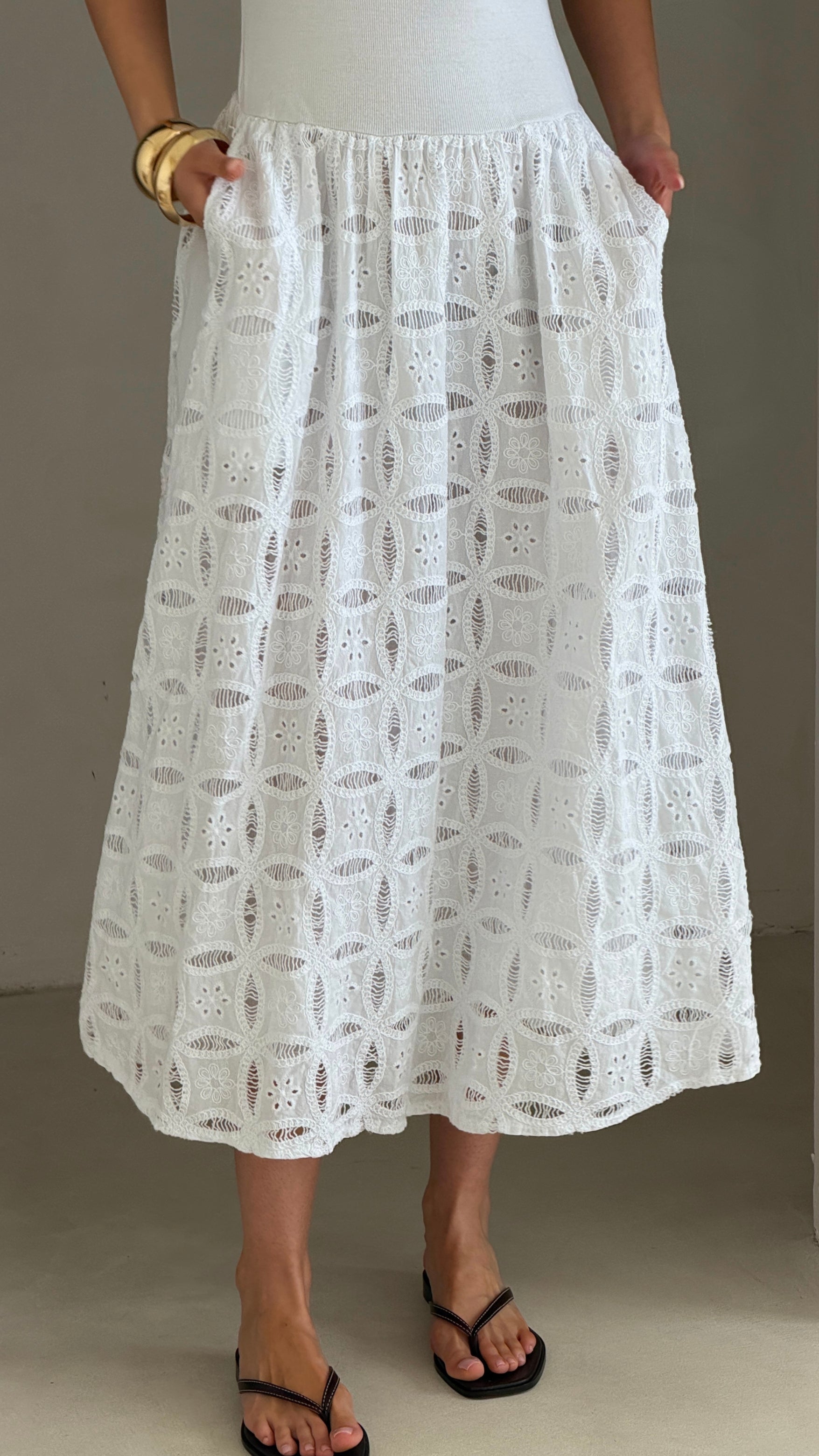 Melanie Broderie Dress - White