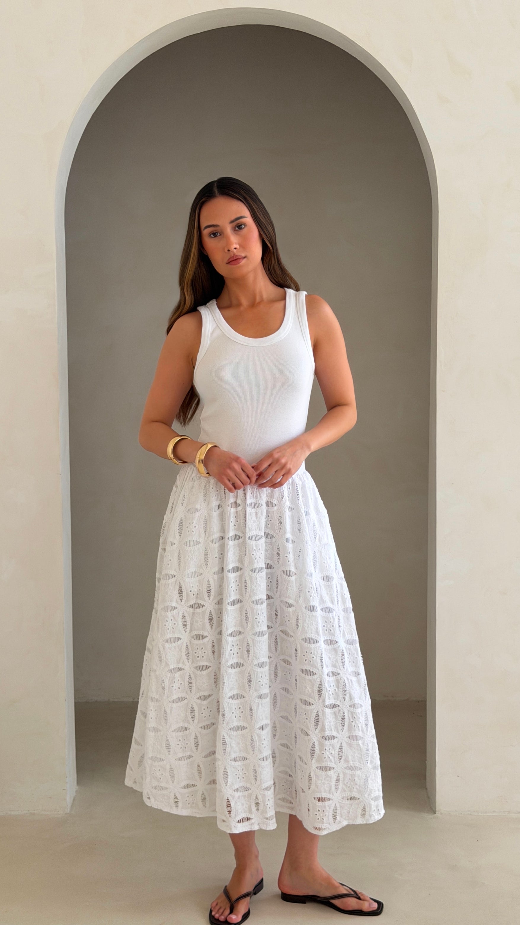 Melanie Broderie Dress - White