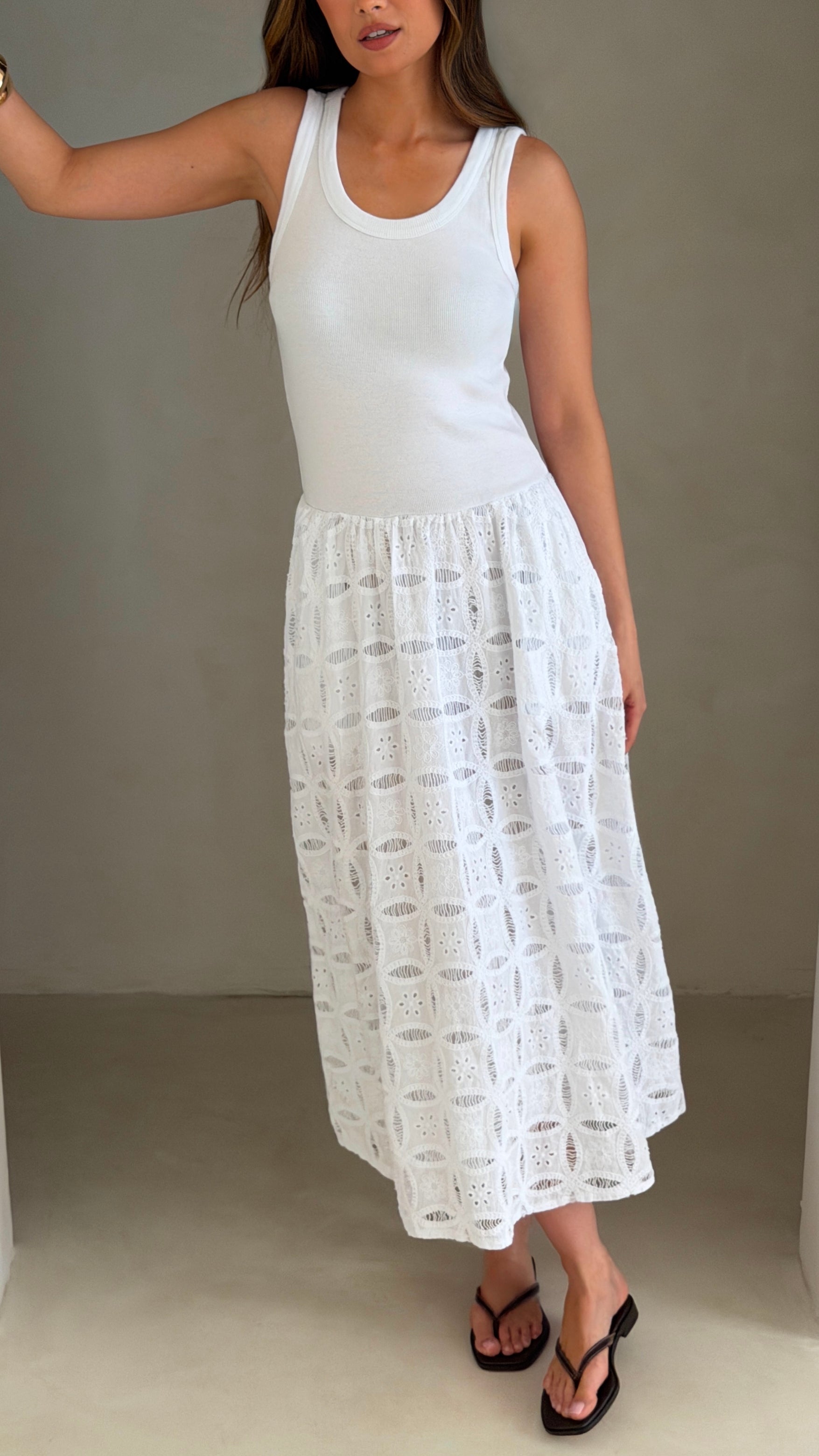 Melanie Broderie Dress - White