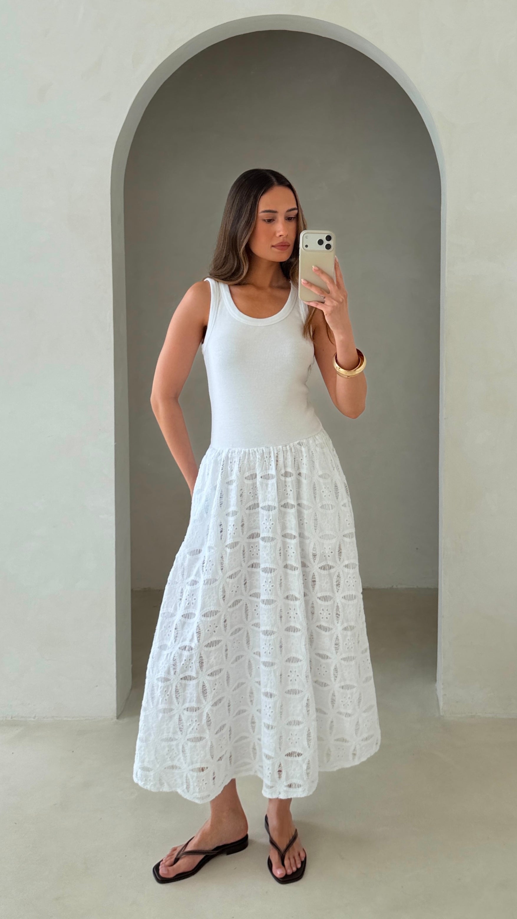 Melanie Broderie Dress - White