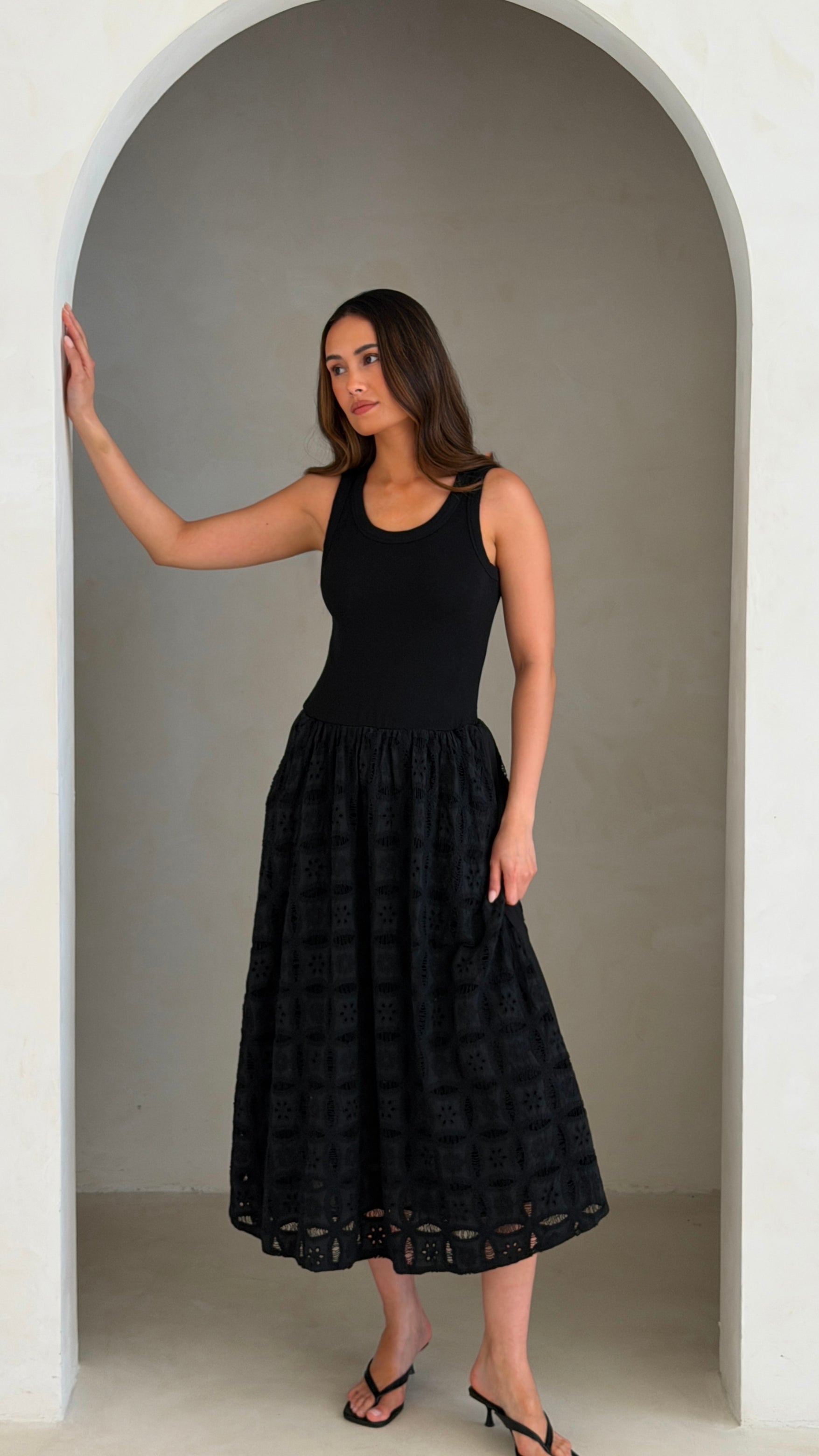 Melanie Broderie Dress - Black