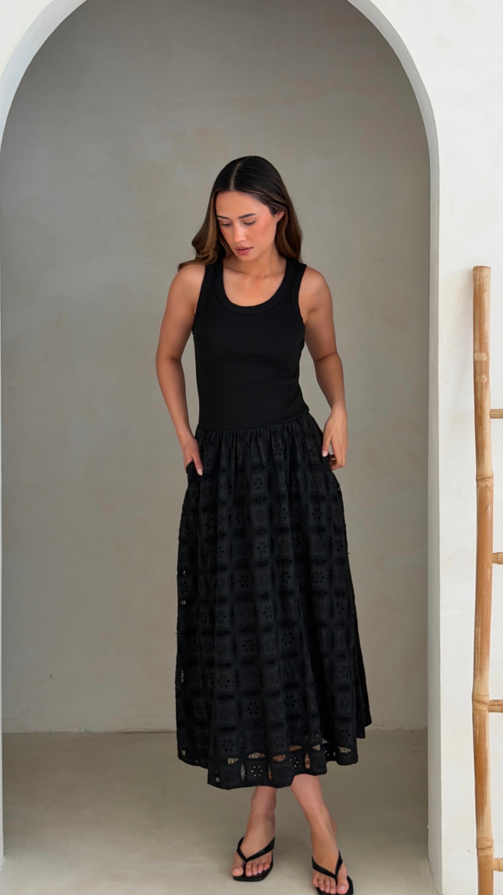 Melanie Broderie Dress - Black