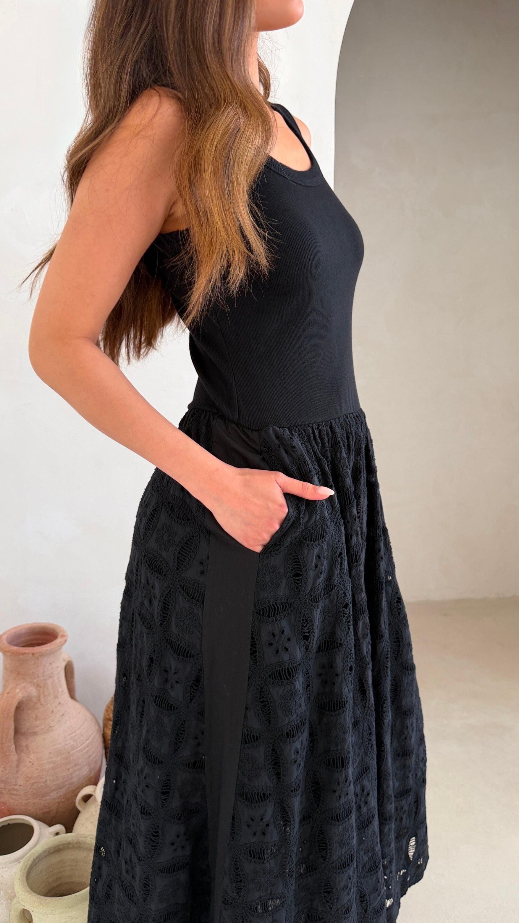 Melanie Broderie Dress - Black
