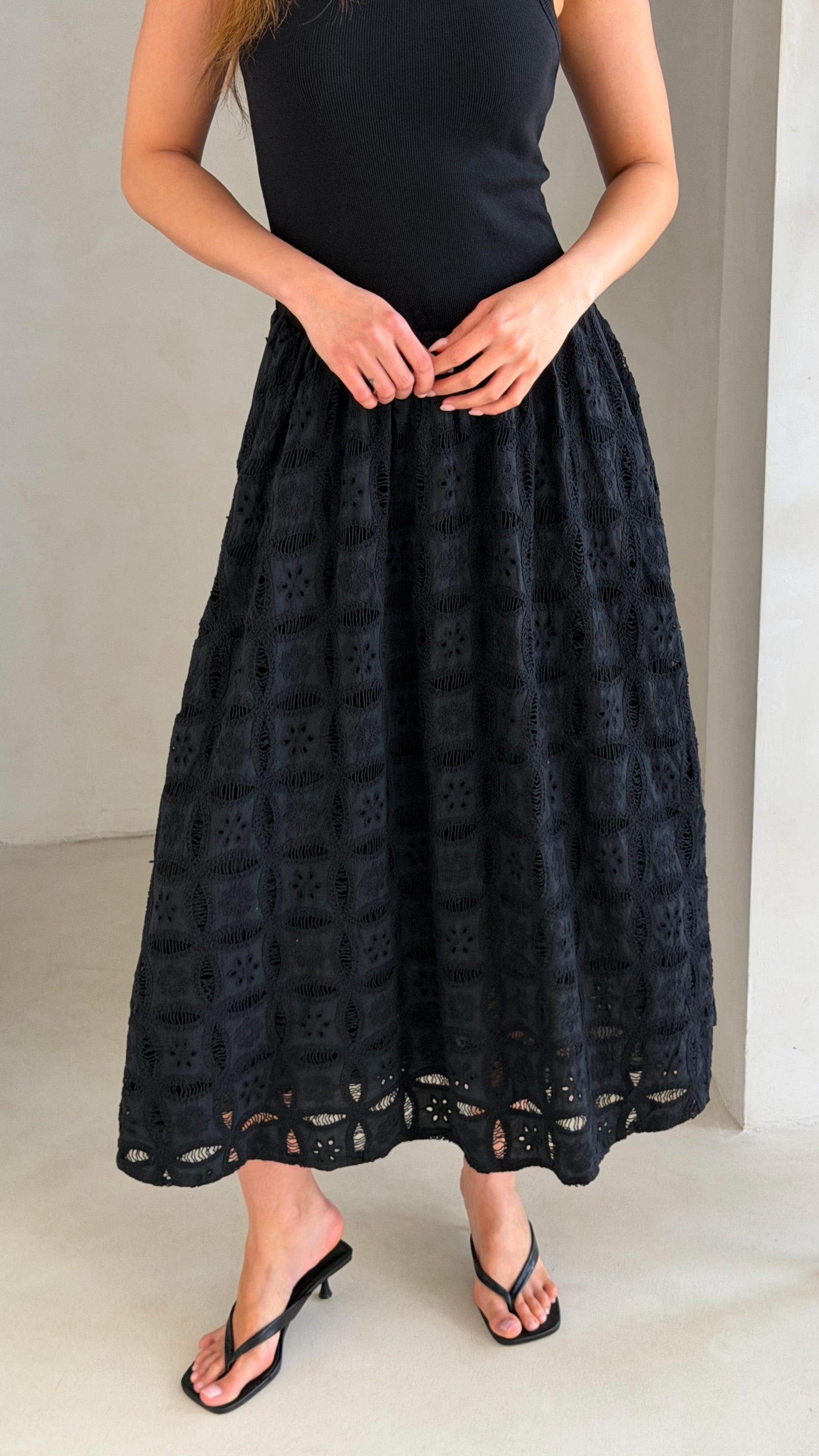 Melanie Broderie Dress - Black