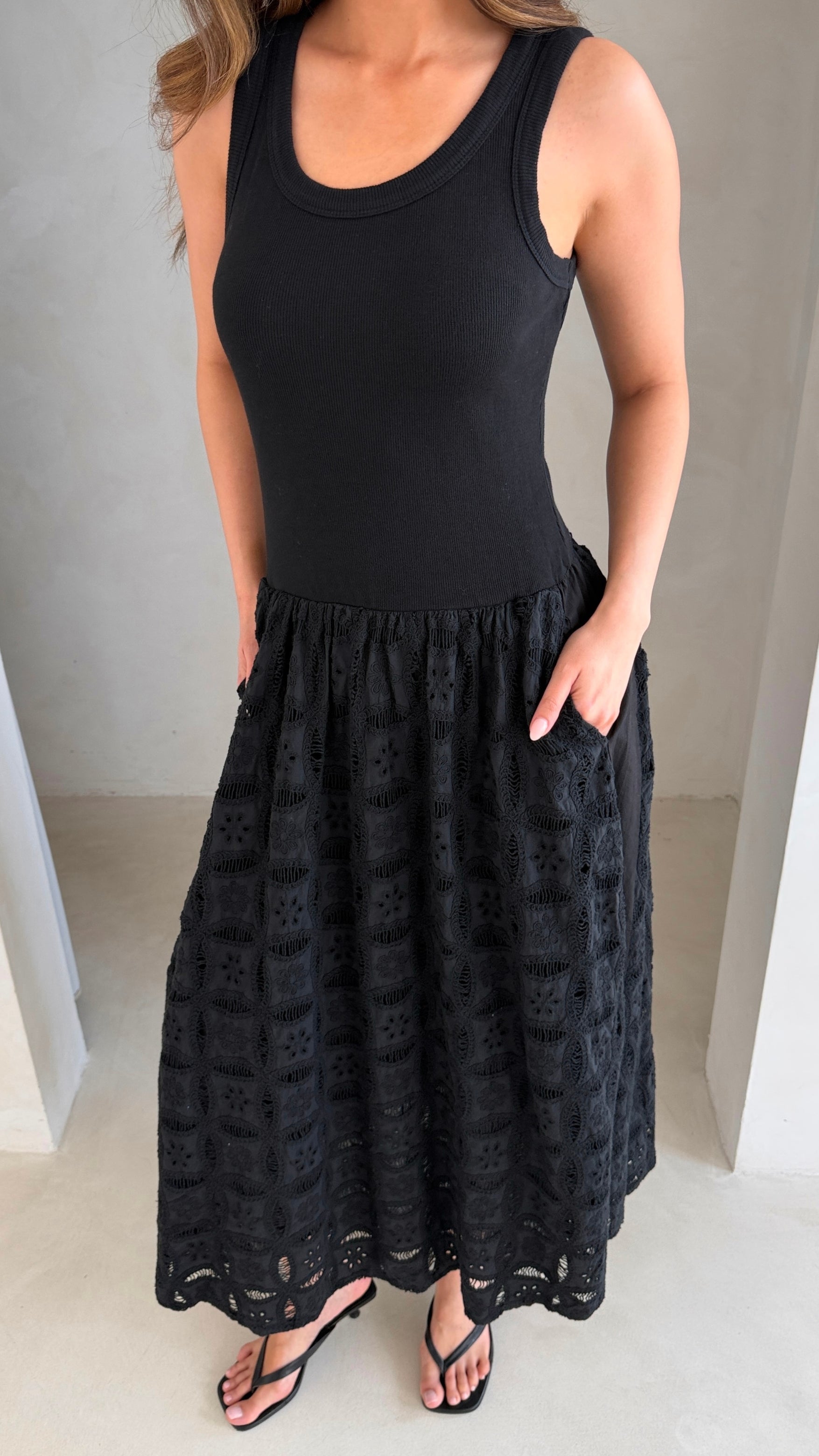 Melanie Broderie Dress - Black