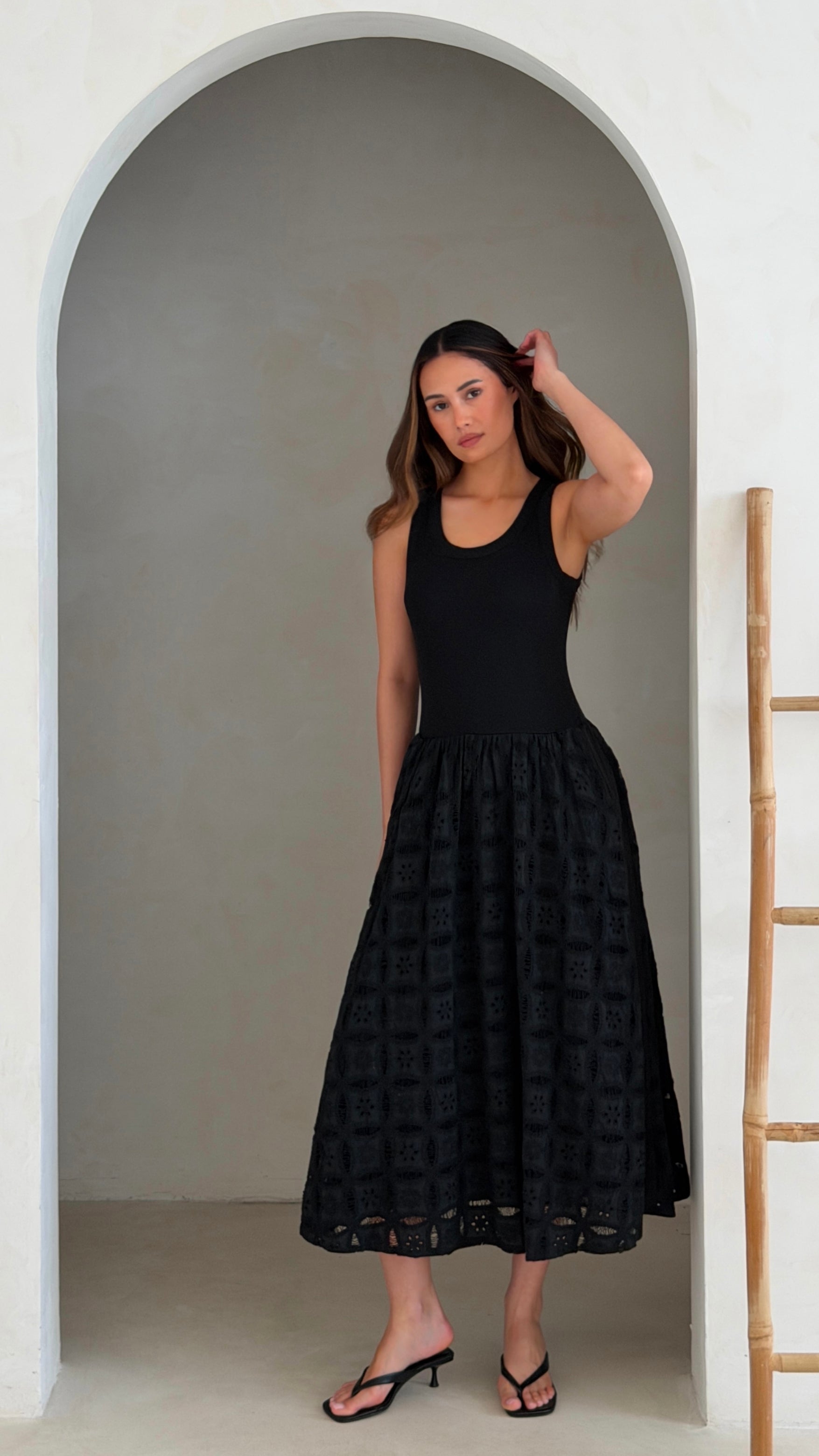 Melanie Broderie Dress - Black